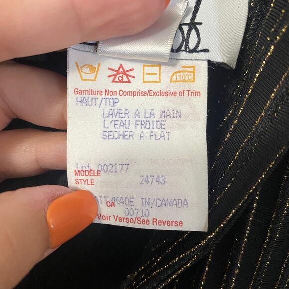 Joseph Ribkoff Trends VTG Black Lurex Pinstripe Black Gold Halter Vest Top Sz 10 - Picture 4 of 7